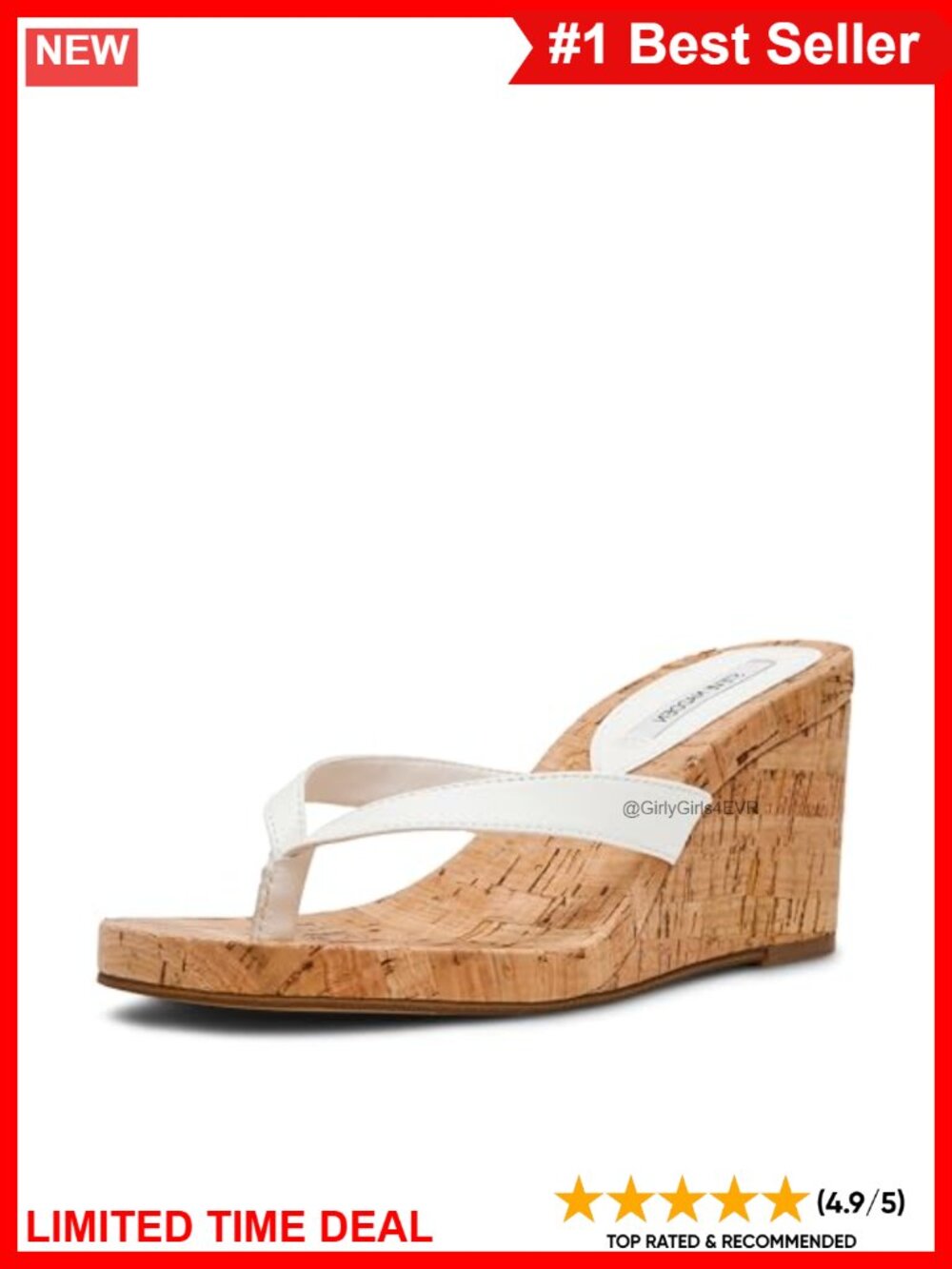 Steve Madden Playing White Leather Cork Wedge Sandal Slip-On Platform